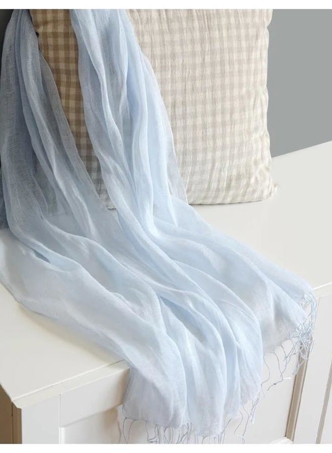 Jeelow Lightweight Summer Scarf Shawl Wrap 100% Linen Scarves for Men Women Breathable Versatile Solid Colors (Powder Blue) - Image 2