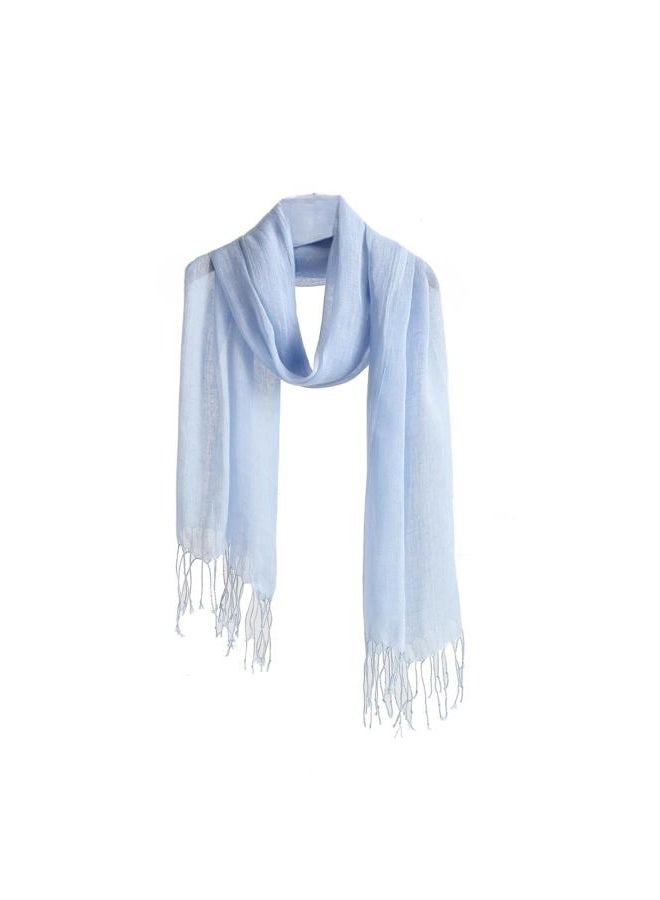 Jeelow Lightweight Summer Scarf Shawl Wrap 100% Linen Scarves for Men Women Breathable Versatile Solid Colors (Powder Blue) - Image 1