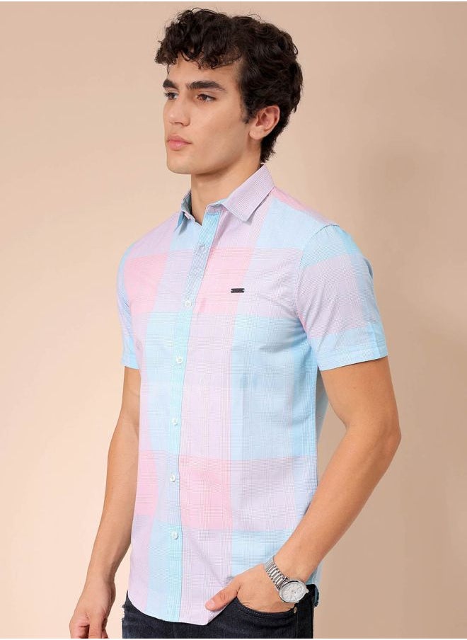 The Indian Garage Co - Men Slim Fit Checkered Half Sleeves Cutaway Collar Casual Shirt - Image 1