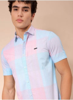 The Indian Garage Co Men Slim Fit Checkered Half Sleeves Cutaway Collar Casual Shirt  - Image 1