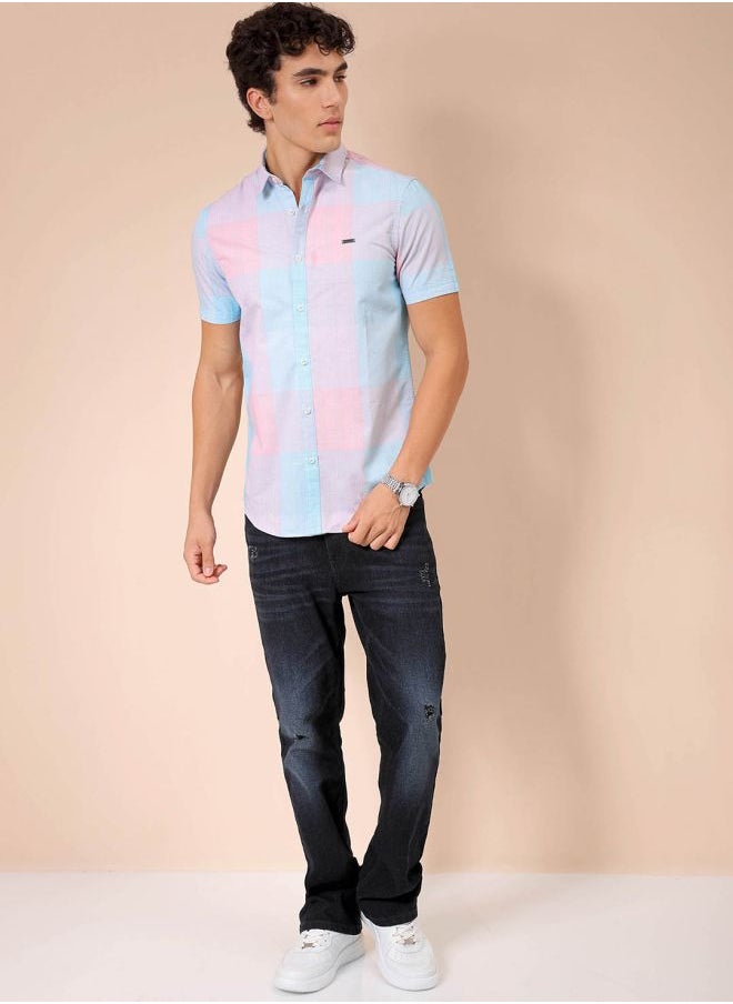 The Indian Garage Co - Men Slim Fit Checkered Half Sleeves Cutaway Collar Casual Shirt - Image 1