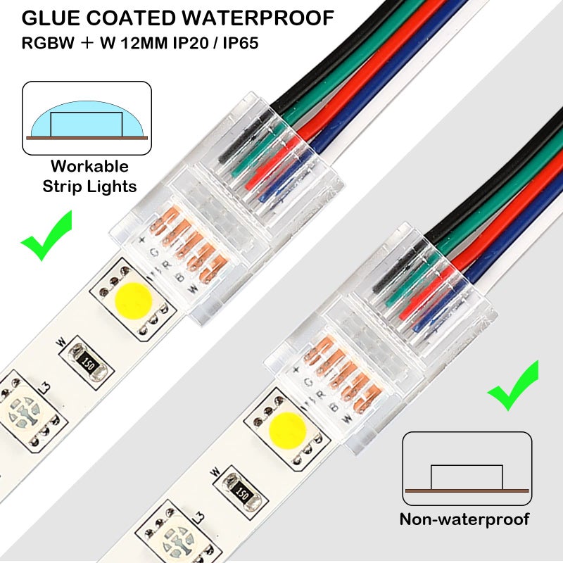 Flutesan 20 Pcs 5 Pin 12 mm LED Strip Connector RGB Lights Waterproof Adapter 22 Awg Wires Connector for Strip Light Unwired Gapless Track 5v 12v 24v - Image 4