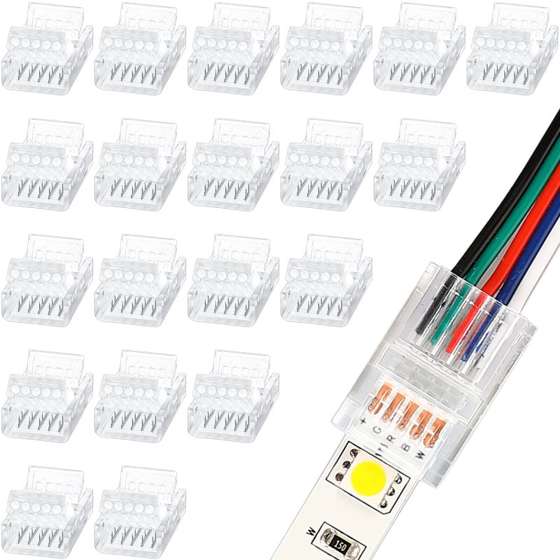 Flutesan 20 Pcs 5 Pin 12 mm LED Strip Connector RGB Lights Waterproof Adapter 22 Awg Wires Connector for Strip Light Unwired Gapless Track 5v 12v 24v - Image 1