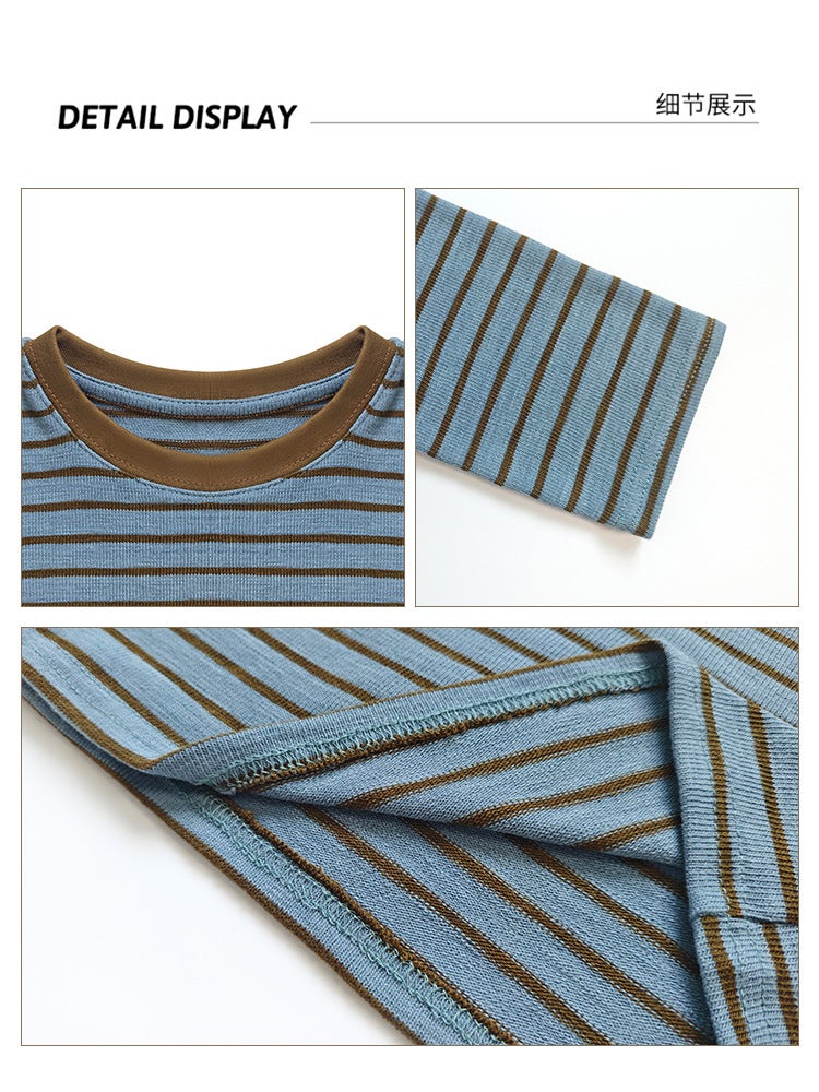 K2398 مختارة بعناية متباينة اللون Stripesd طويلة الأكمام تي شيرت للنساء في الخريف ، الكسل فضفاضة تخفيف الوزن تبدو قميص أسفل الرقبة المكوكة المستديرة - Image 5