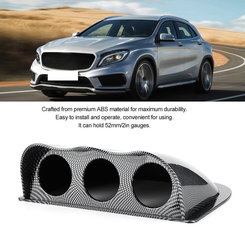 Triple Dash Gauge Pod: Carbon Grain Superior ABS Material Sturdy Corrosion Resistant 3 Hole Dashboard Mount - Universal Auto Accessory for Car Interior Decoration And Gauge Holding - Image 1