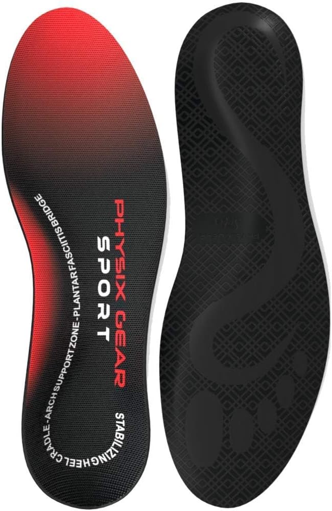 Physix Gear Sport Physix Gear Orthotic Insoles for Men & Women - Arch Support Orthotics Insole, Orthopedic Insoles, Inserts for Men & Women, Foot Insoles for Plantar Fasciitis Comfort, Shoe Insert, Feet, Red/Black, M
