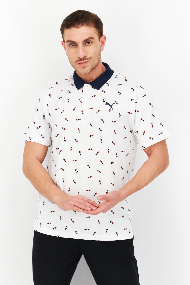 PUMA تي شيرت بولو رياضي للرجال، لياقة تدريب، مجموعة بيضاء - Image 1