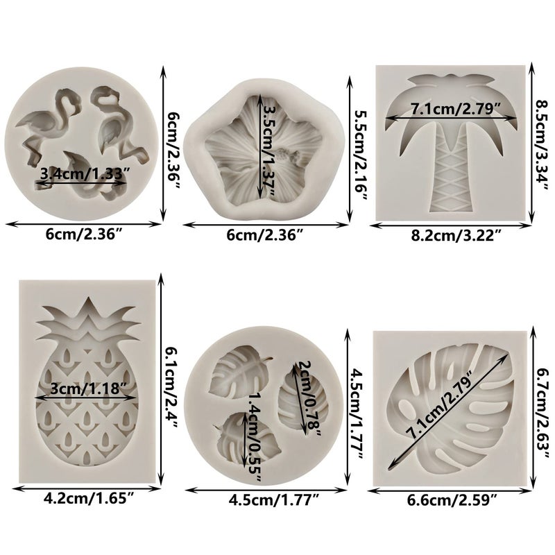 Sijiangmold Flamingo Tropical Leaf Silicone Mold Plumeria Hibiscus Flower Fondant Molds Pineapple Chocolate Molds For Cake Decoration Cupcake Topper Candy Polymer Clay Chocolate Gum Paste Set of 6 - Image 2