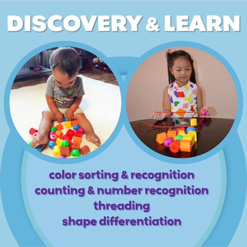 Skoolzy 46 Pcs Lacing Beads - Large Beads for Preschool Learning Activities, Sensory Toys for Toddlers 3-4, Autism Toys for Toddlers 3-4, Ideal for Cognitive and Motor Skills Development - Image 4