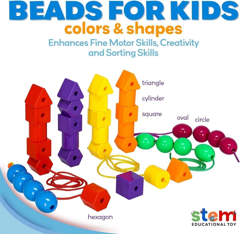 Skoolzy 46 Pcs Lacing Beads - Large Beads for Preschool Learning Activities, Sensory Toys for Toddlers 3-4, Autism Toys for Toddlers 3-4, Ideal for Cognitive and Motor Skills Development - Image 3