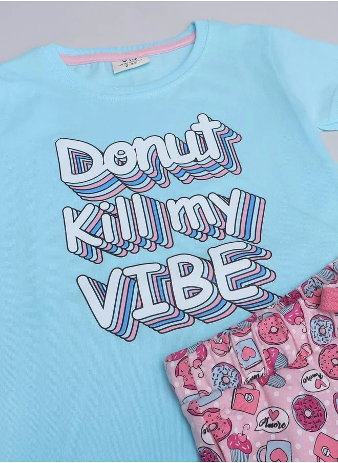 victor and jane Graphic Print T-Shirt and All-Over Printed Pyjama Set