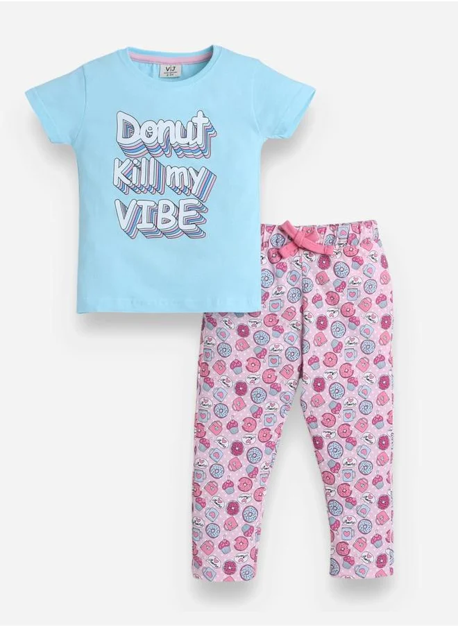 victor and jane Graphic Print T-Shirt and All-Over Printed Pyjama Set