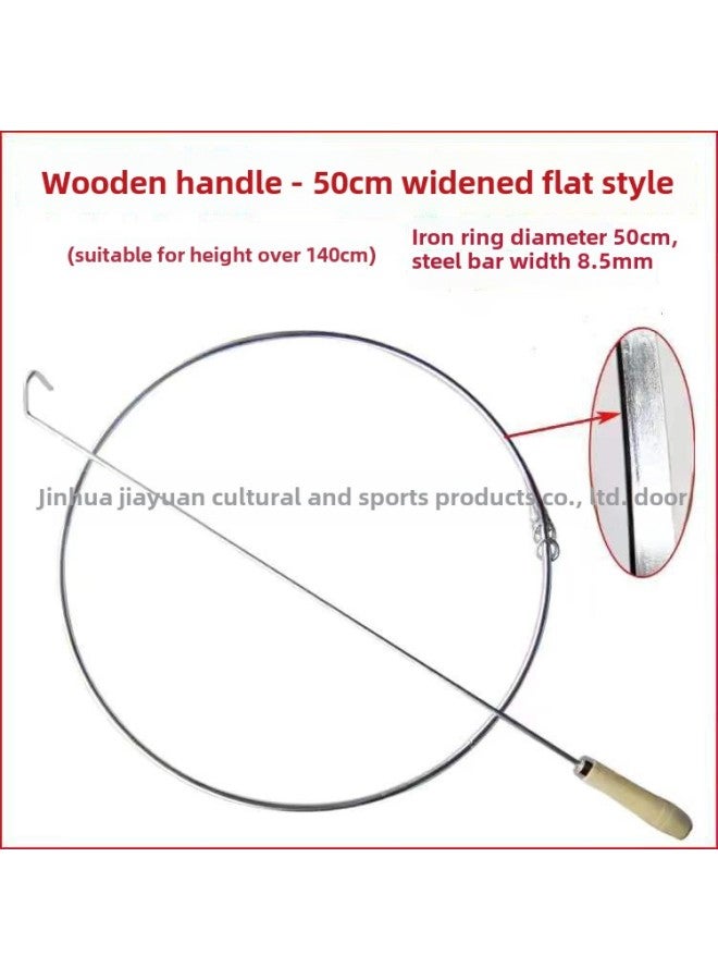 Direct Roll Iron Ring Solid Push Iron Ring Folk Sports Nostalgia Roll Iron Ring Children Adult Fitness Ring-Color:50cm Diameter Wooden Handle Flat  - Image 1