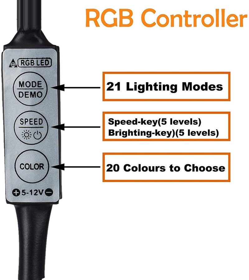 Desidiya® USB 5V 5050 RGB LED Flexible Strip Light Multi-Color Changing Lighting Kit, TV Background Lighting with Mini Controller for TV PC Laptop Bias Lighting (1 Meter for TV's 40-49") - Image 2