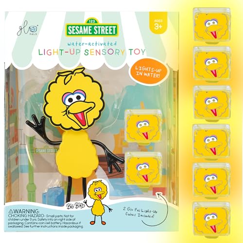 Glo Pals x Sesame Street WaterActivated Bath Toy with 6 Reusable LightUp Cubes for Sensory Play Big Bird Cubes with Character - Image 1