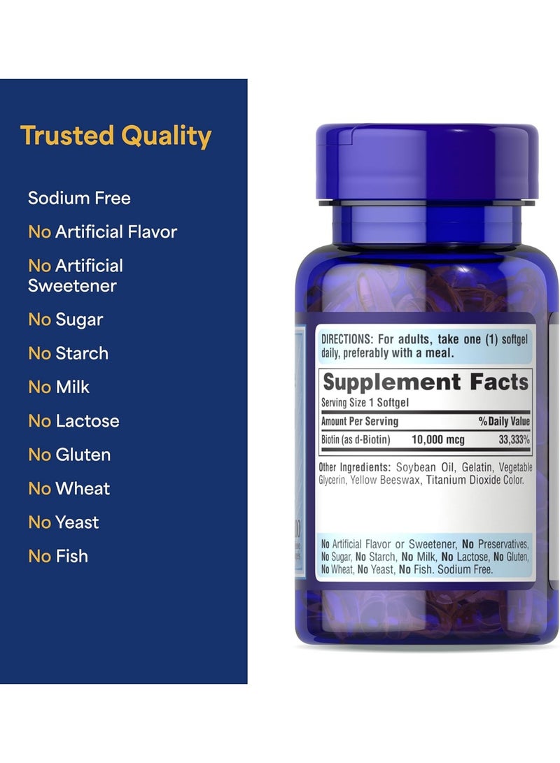 Puritan's Pride Ultra Mega Biotin 10,000mcg Supplement for Healthy Hair, Skin, Nails, and Energy 100 Softgels - Image 2