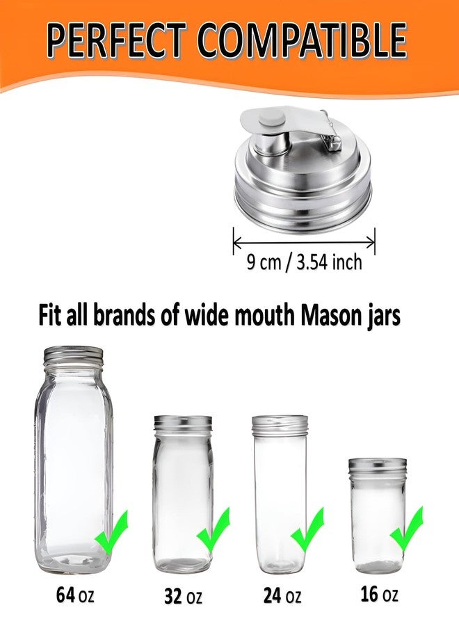 ACUDUDOMA 4 Pack Stainless Steel Wide Mouth Mason Jar Pour Spout Lid, Mason Jar Pitcher Flip Cap Lids, Airtight & Leak-proof Seal, Canning Lids for Wide Mouth Ball Mason Jar (silver lid) - Image 3