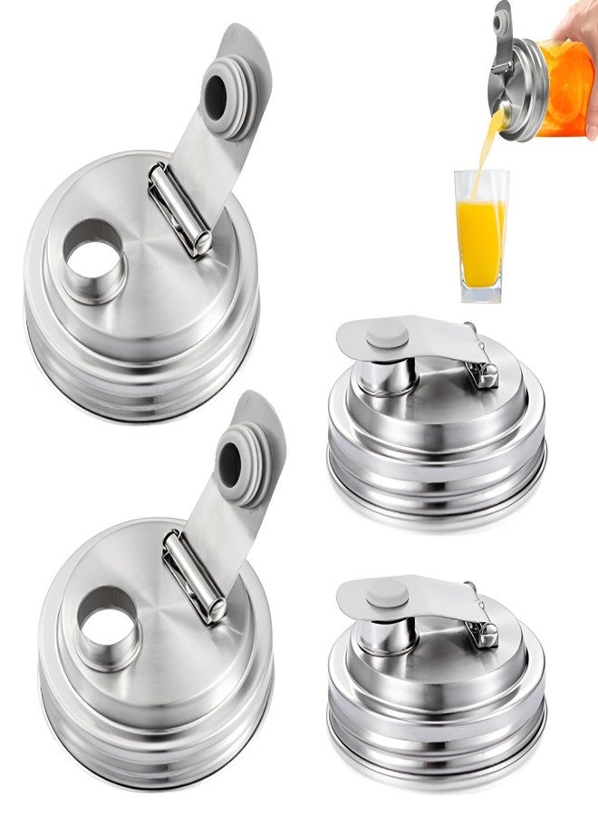 ACUDUDOMA 4 Pack Stainless Steel Wide Mouth Mason Jar Pour Spout Lid, Mason Jar Pitcher Flip Cap Lids, Airtight & Leak-proof Seal, Canning Lids for Wide Mouth Ball Mason Jar (silver lid) - Image 1