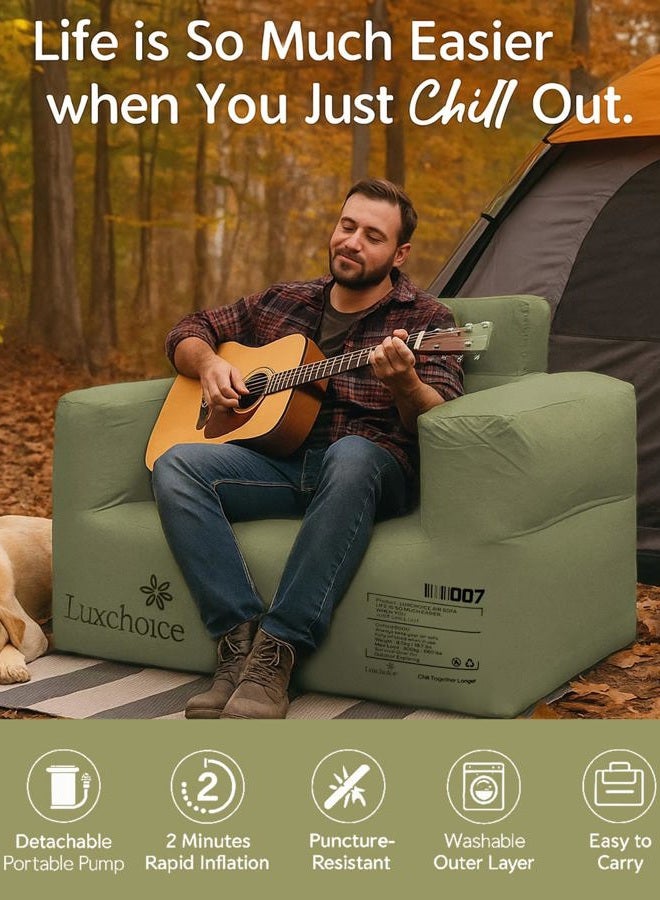 Luxchoice Inflatable Couch with Built-in Pump Durable Blow Up Sofa Chair for Adults Portable Camping Couch Waterproof Inflatable Furniture for Outdoor Beach Home Festivals Backyard Party - Image 2