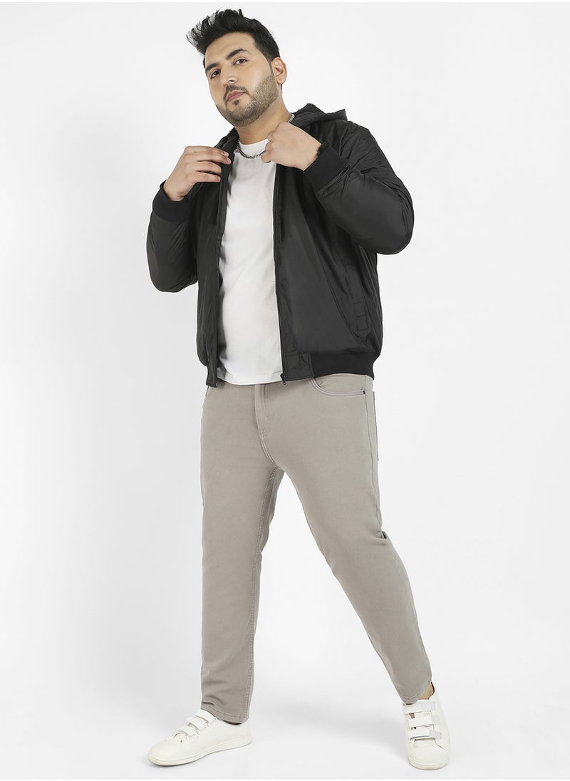 Instafab Plus Instafab Plus Men's Black Zip-Front Puffer Jacket With Ribbed Hem For Casual Wear | Hood Neck | Long Sleeves | Zip Closure | Polyester Jacket Crafted With Comfort Fit For Everyday Wear  - Image 5