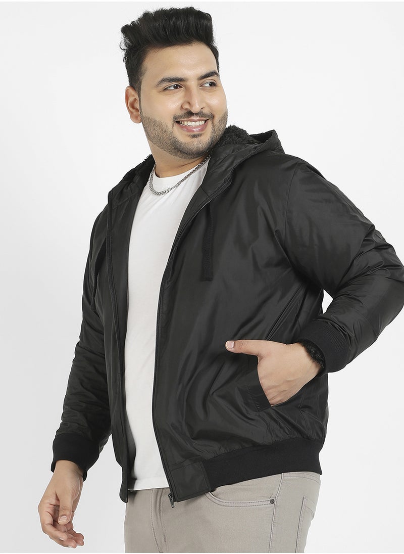 Instafab Plus Instafab Plus Men's Black Zip-Front Puffer Jacket With Ribbed Hem For Casual Wear | Hood Neck | Long Sleeves | Zip Closure | Polyester Jacket Crafted With Comfort Fit For Everyday Wear  - Image 3