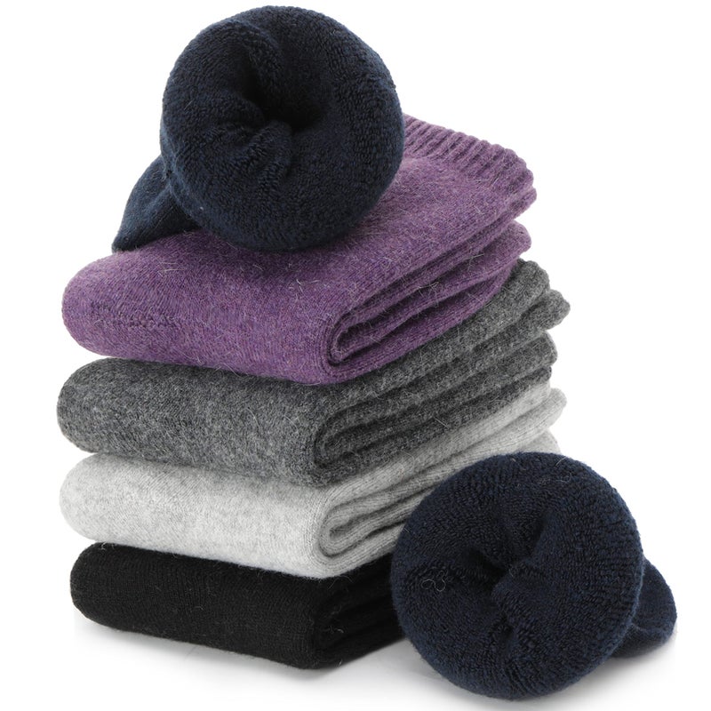 ProEtrade Merino Wool Socks Thermal Warm Winter Thick Hiking Boot Boot Cozy Crew Comfy for Womens Ladies Work Socks 5 Pack(Solid Color B) - Image 1