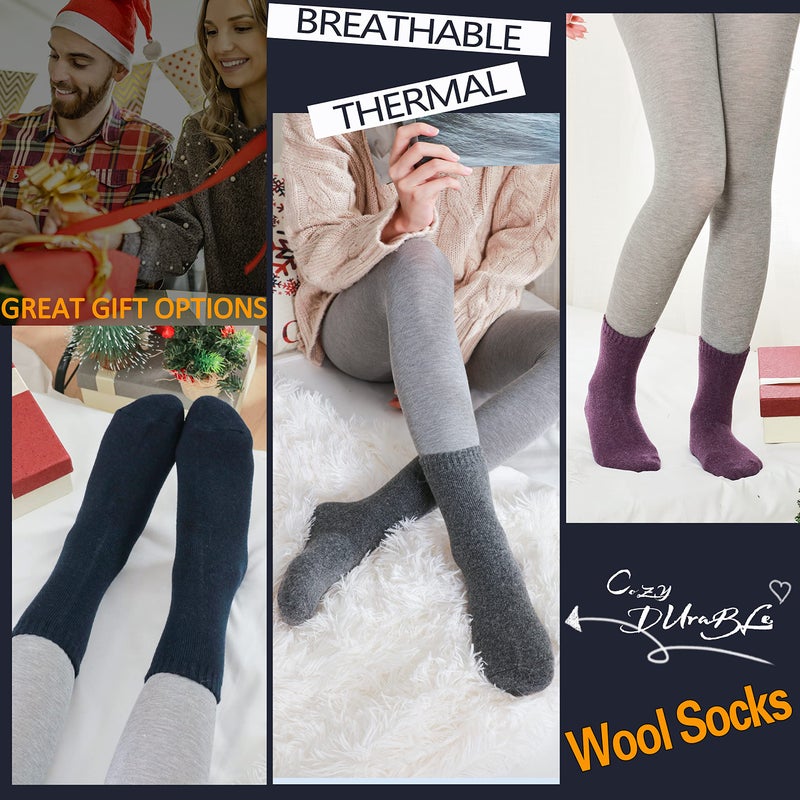 ProEtrade Merino Wool Socks Thermal Warm Winter Thick Hiking Boot Boot Cozy Crew Comfy for Womens Ladies Work Socks 5 Pack(Solid Color B) - Image 2