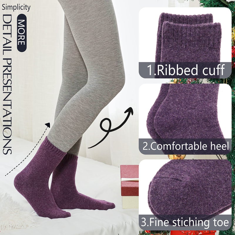 ProEtrade Merino Wool Socks Thermal Warm Winter Thick Hiking Boot Boot Cozy Crew Comfy for Womens Ladies Work Socks 5 Pack(Solid Color B) - Image 4
