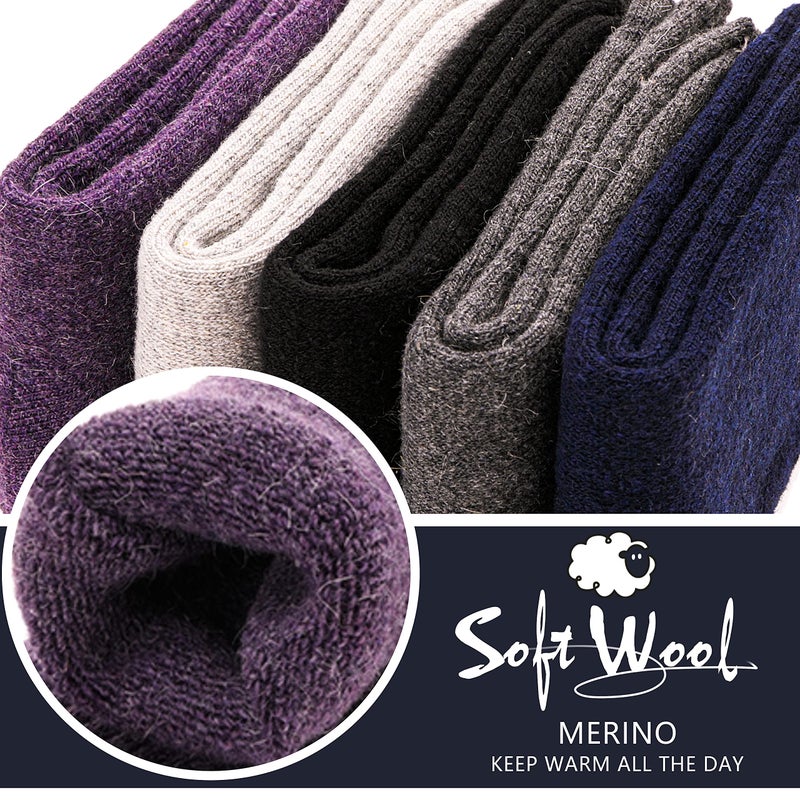 ProEtrade Merino Wool Socks Thermal Warm Winter Thick Hiking Boot Boot Cozy Crew Comfy for Womens Ladies Work Socks 5 Pack(Solid Color B) - Image 5