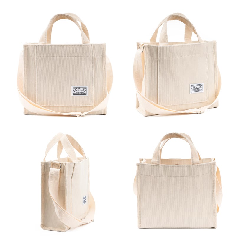 REDSINDA Aesthetic Corduroy Tote Bag - Small Vintage Women's Crossbody Square Handbag - Everyday Mini Travel Shoulder Bag (Beige) - Image 5
