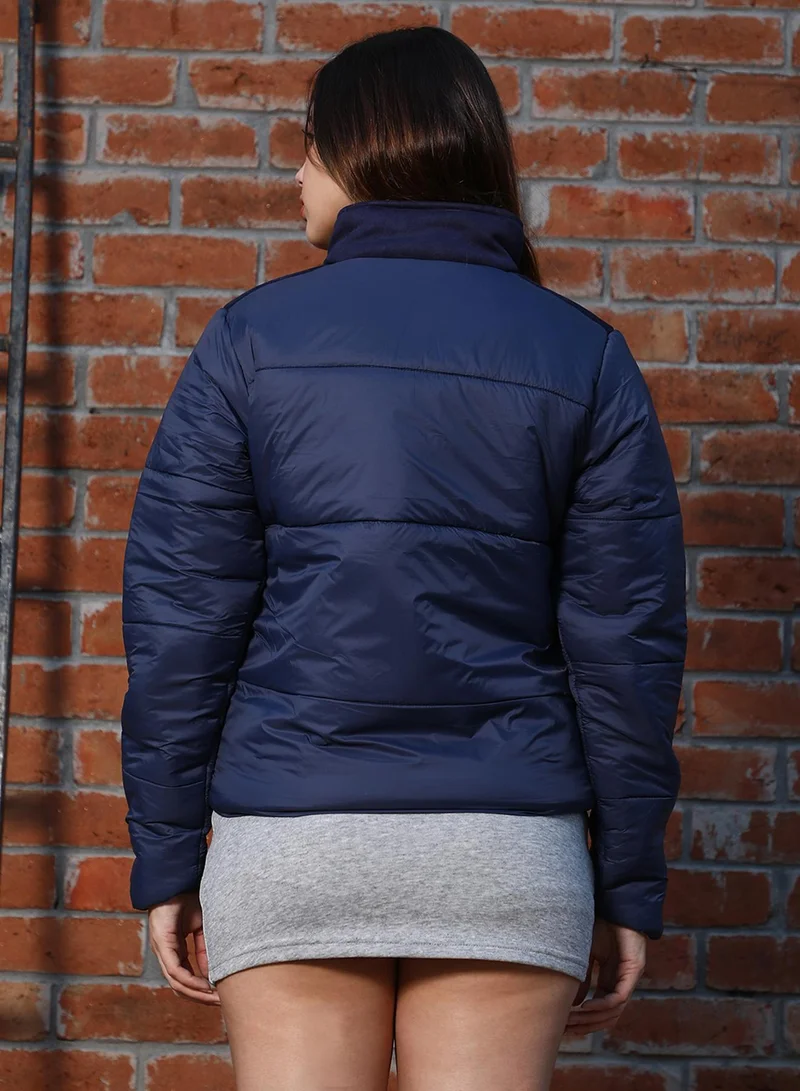 Pinacolada  Women's Indigo Blue Block-Quilt Bomber Jacket for Women | Best Price UAE