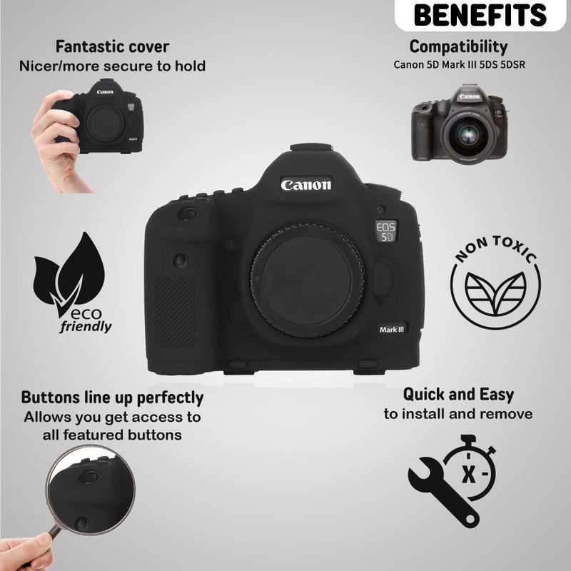 STSEETOP Camera Case for Canon 5D Mark III 5DS 5DSR - Silicone Protective DSLR Skin Cover, Detachable Cage, Shockproof, Dustproof (Black) - Image 4