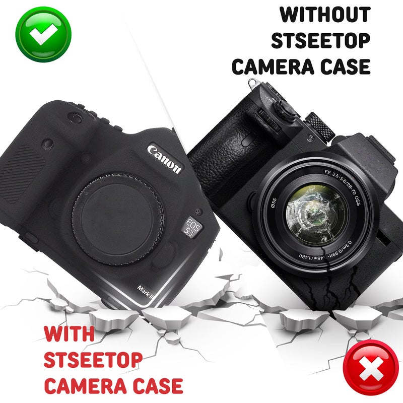 STSEETOP Camera Case for Canon 5D Mark III 5DS 5DSR - Silicone Protective DSLR Skin Cover, Detachable Cage, Shockproof, Dustproof (Black) - Image 5