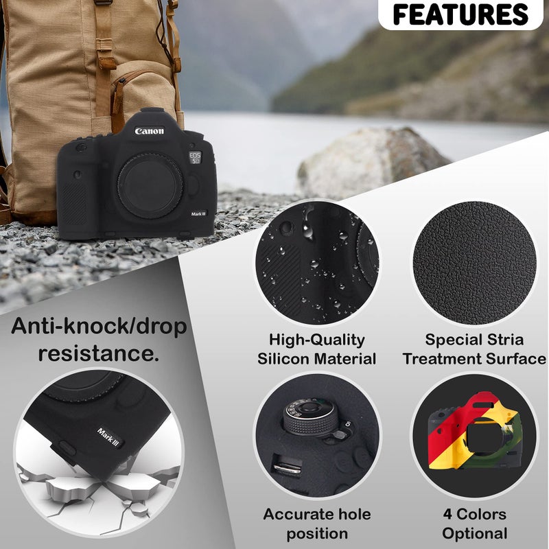 STSEETOP Camera Case for Canon 5D Mark III 5DS 5DSR - Silicone Protective DSLR Skin Cover, Detachable Cage, Shockproof, Dustproof (Black) - Image 2