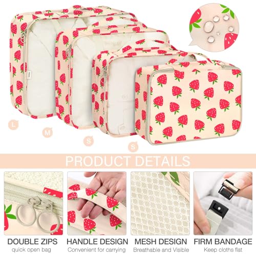 KPX 8 Set Packing Cubes for Travel, Luggage Packing Organizers Accessories Large Toiletries Bag for Clothes Shoes Cosmetics (Strawberry) - Image 3