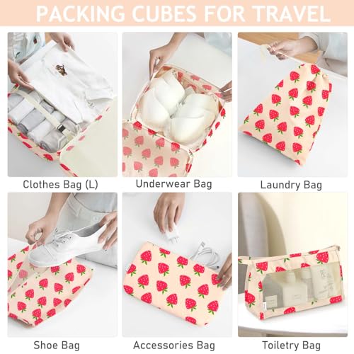 KPX 8 Set Packing Cubes for Travel, Luggage Packing Organizers Accessories Large Toiletries Bag for Clothes Shoes Cosmetics (Strawberry) - Image 4