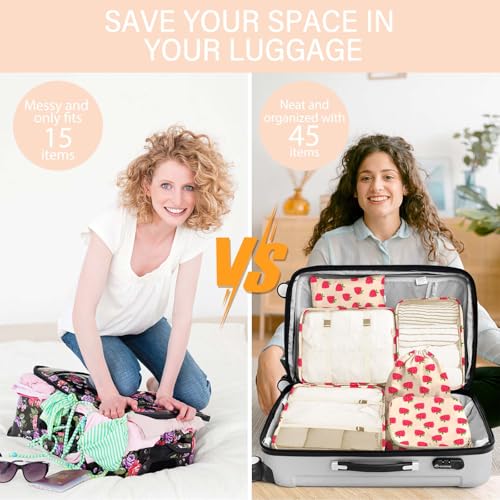 KPX 8 Set Packing Cubes for Travel, Luggage Packing Organizers Accessories Large Toiletries Bag for Clothes Shoes Cosmetics (Strawberry) - Image 5