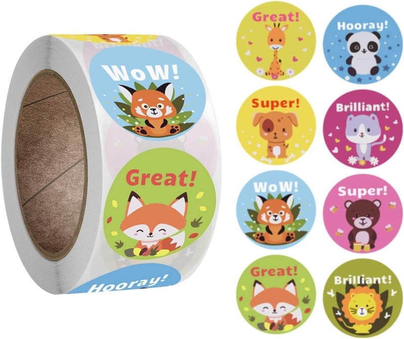 شواي 500 ملصق تحفيزي للمعلمين للأطفال، ملصقات ترويجية لتحفيز سلوك الأطفال، مقاس 1 بوصة، ملصقات حيوانات لطيفة، 8 تصاميم، 500 ملصق - Image 1