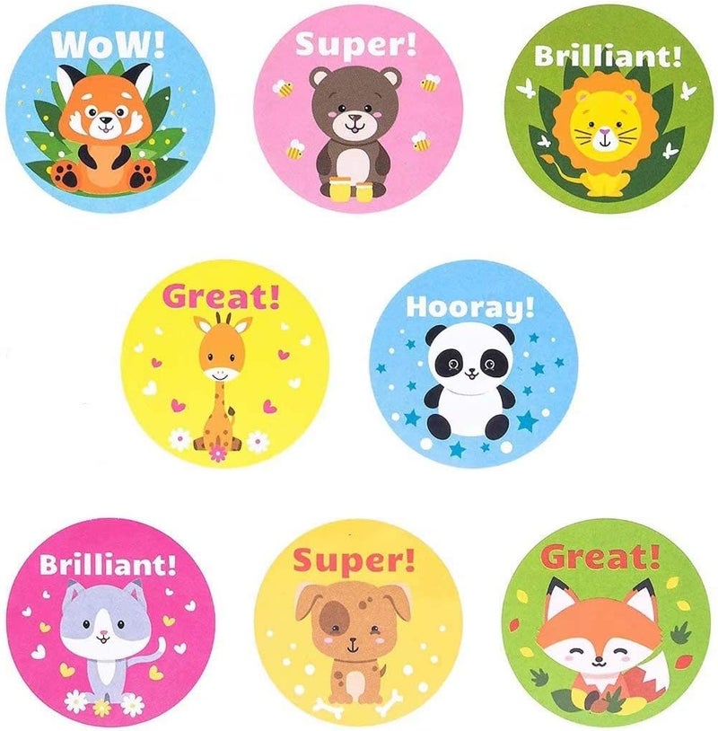 شواي 500 ملصق تحفيزي للمعلمين للأطفال، ملصقات ترويجية لتحفيز سلوك الأطفال، مقاس 1 بوصة، ملصقات حيوانات لطيفة، 8 تصاميم، 500 ملصق - Image 2