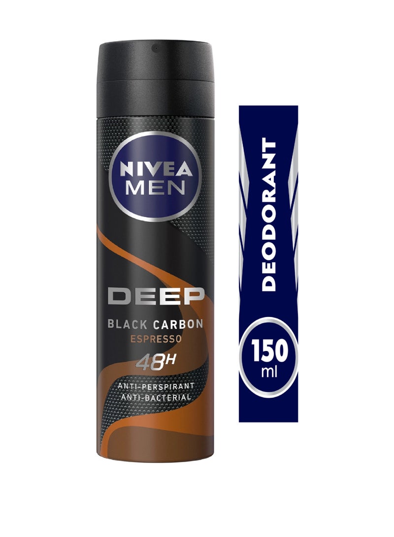 Nivea نيفيا للرجال ديب بلاك كاربون إسبريسو 48 ساعة 150 مل