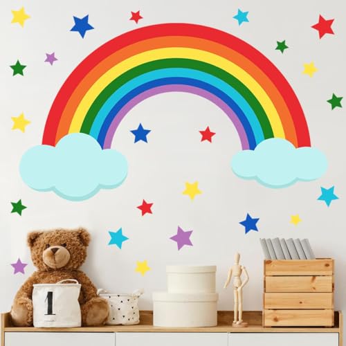 Rangoli Colorful Rainbow & Stars Wall Sticker for Kids Room – Removable Vinyl Wall Decal with Clouds – DIY Decoration for Nursery, Bedroom & Playroom – Size 60.96 x 91.44 cm - Image 1