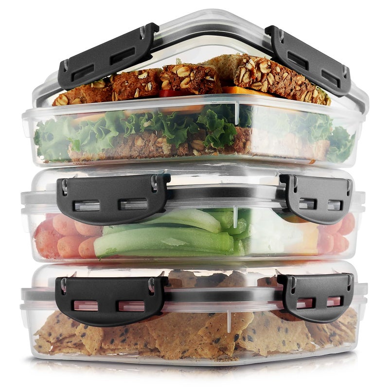 Tafura Sandwich Containers (3 Pack) Sandwich Box | Lunch Containers | Sandwich Containers for Lunch Boxes | Reusable Sandwich Holder, BPA Free (Black) - Image 1