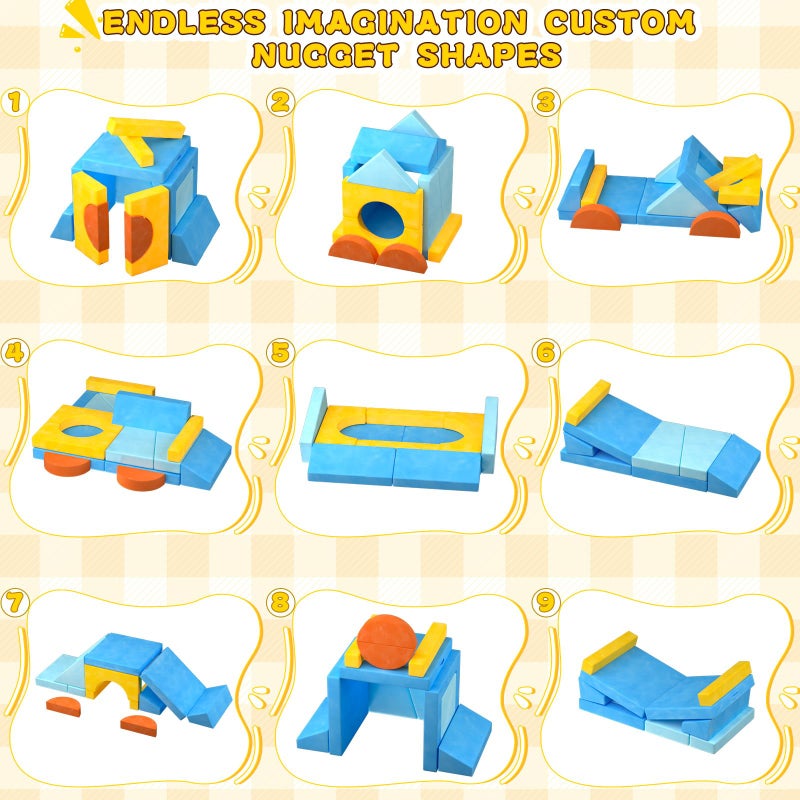 laapee 15pcs Unique Modular Kids Play Couch - Custom Nugget Style Toddler Sofa Bed with Removable Crystal Velvet Cover, Safe Kids Furniture for Playroom & Bedroom, for Boys and Girls - Image 5