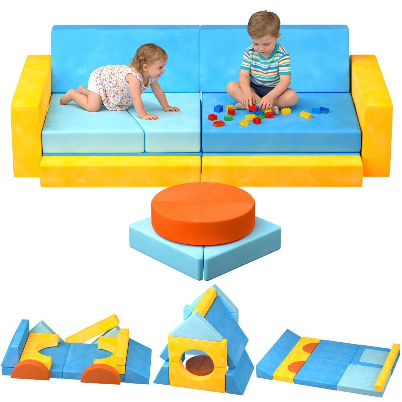 laapee 15pcs Unique Modular Kids Play Couch - Custom Nugget Style Toddler Sofa Bed with Removable Crystal Velvet Cover, Safe Kids Furniture for Playroom & Bedroom, for Boys and Girls - Image 1