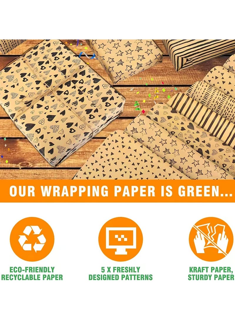 Wrapping Paper Sheets Recycled Birthday Set, Tag String Eco Kraft Gift Wrap Present for Women Men Girl Boy Kids - Image 5