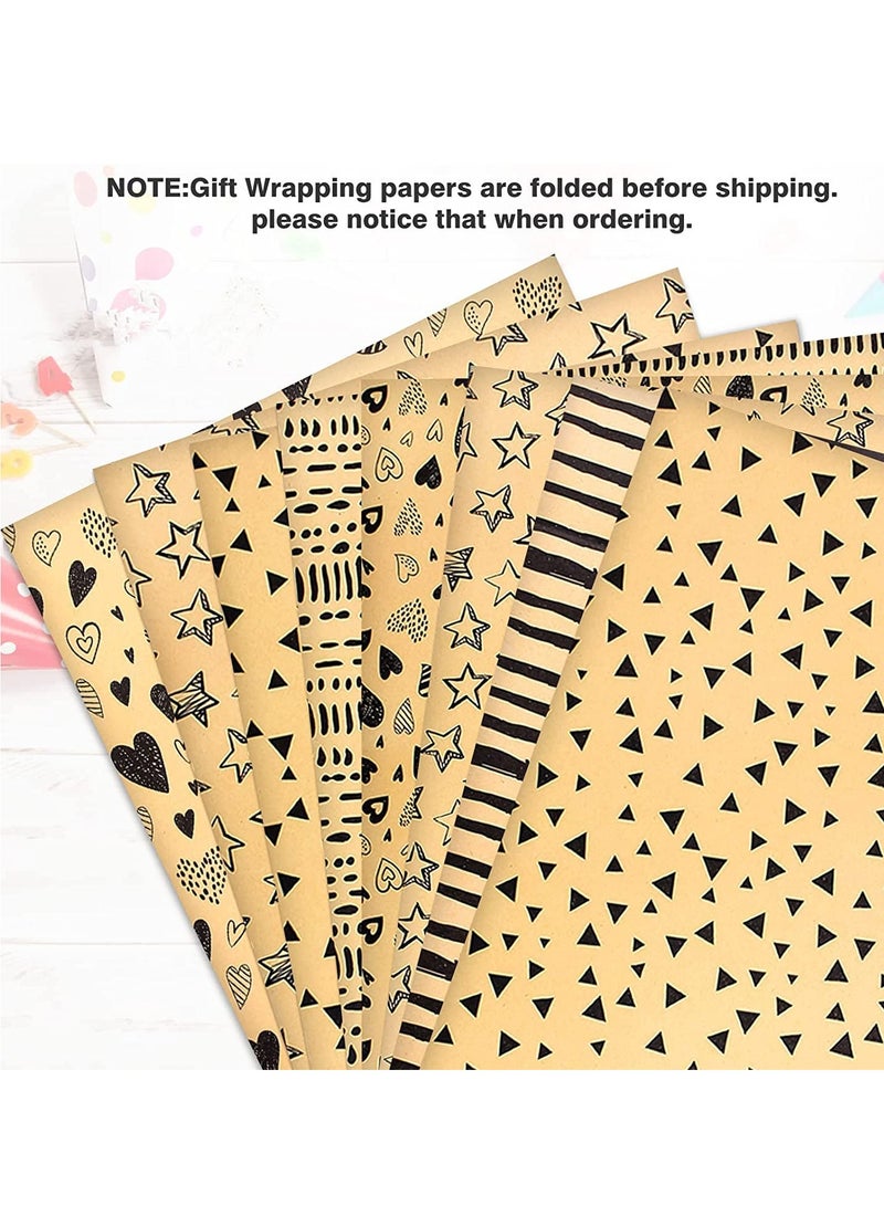 Wrapping Paper Sheets Recycled Birthday Set, Tag String Eco Kraft Gift Wrap Present for Women Men Girl Boy Kids - Image 4