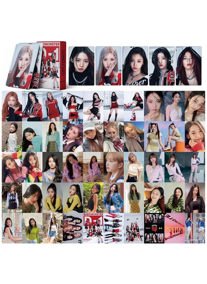 Generic - 55 Pcs BABYMONSTER Photocards Kpop BABY MONSTER 'BATTER UP' New Album Lomo Cards Set BABYMONSTER Greeting Card with Postcards Box Mini Photocards Haram Message Card Gift for Fans Collection - Image 1