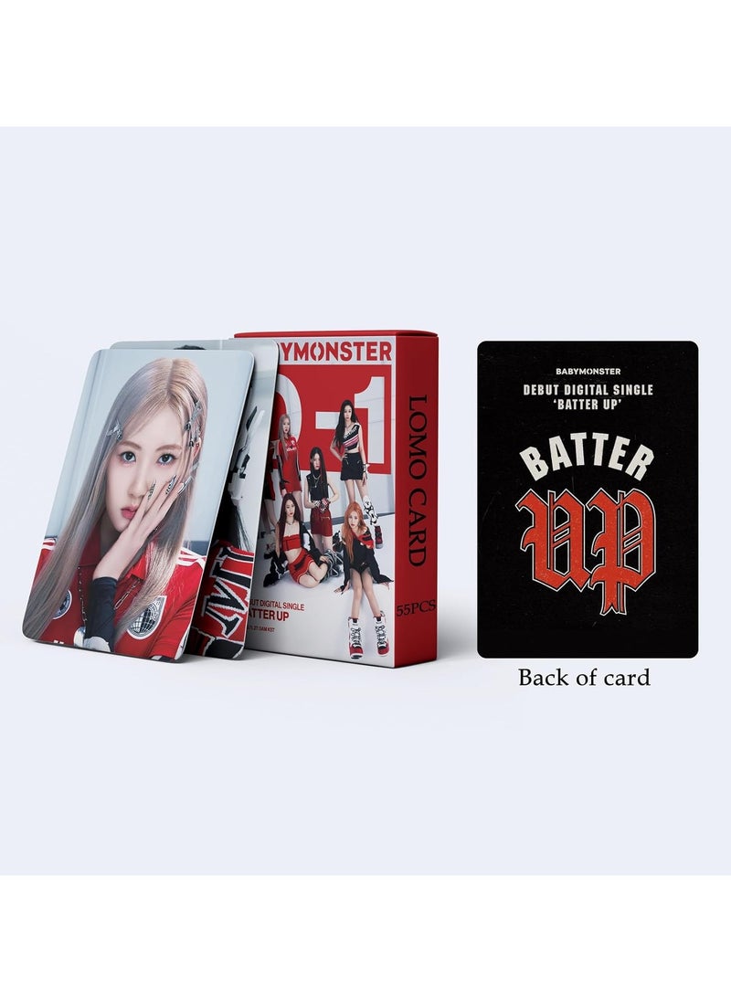 Generic - 55 Pcs BABYMONSTER Photocards Kpop BABY MONSTER 'BATTER UP' New Album Lomo Cards Set BABYMONSTER Greeting Card with Postcards Box Mini Photocards Haram Message Card Gift for Fans Collection - Image 1
