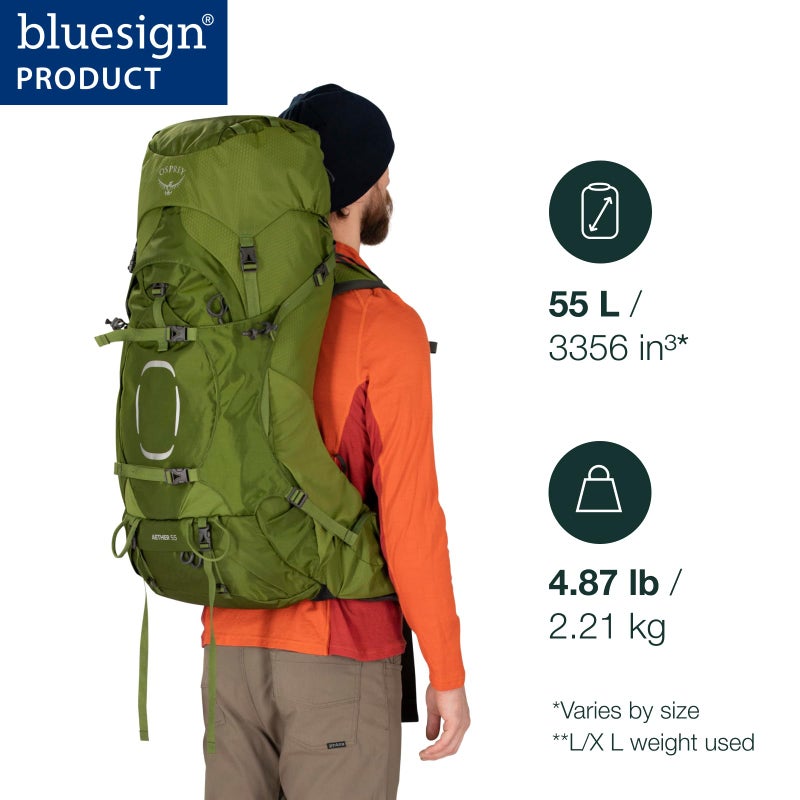 OSPREY Osprey Aether 55 Men's Backpacking Pack Deep Water Blue - L/XL  - Image 2