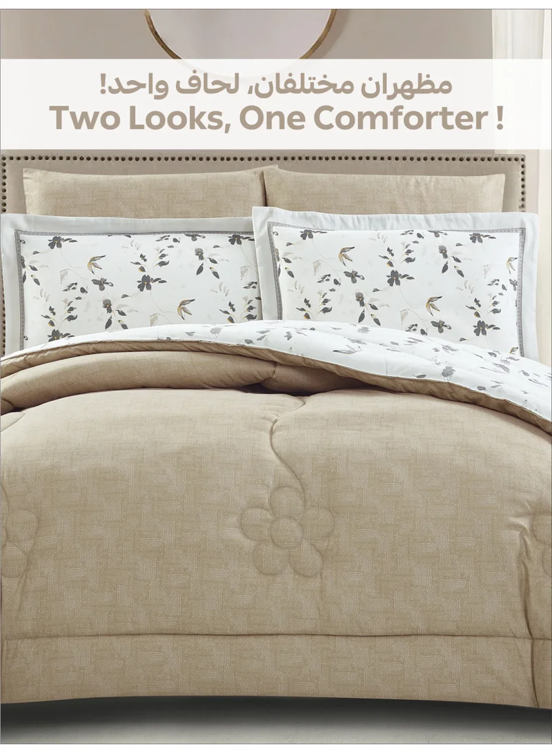 Donetella Bedding Comforter Set King Size, 6-Pcs Bed Set Fits 200x200 Cms -Printed Bedding Set-All Season- Brushed Microfiber (طقم مفرش سرير فندقي)